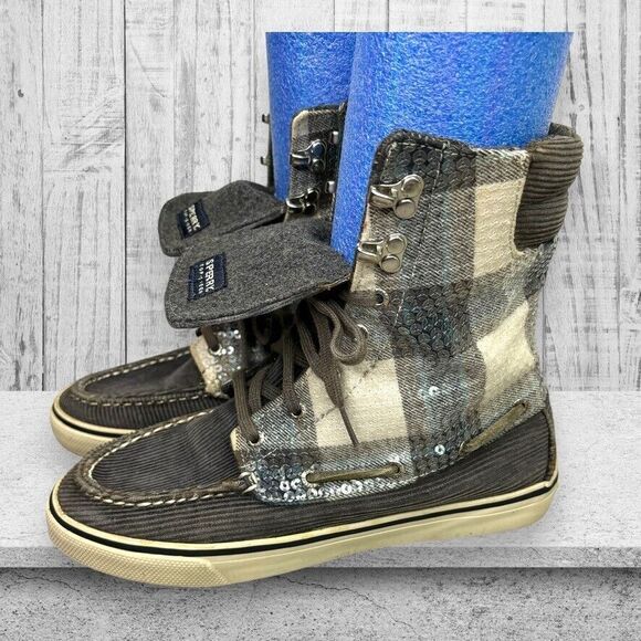 SPERRY TOP-SIDER Acklins Sequin Charcoal Corduroy‎ Ankle Shoes Boot Womens 7M - Picture 1 of 12